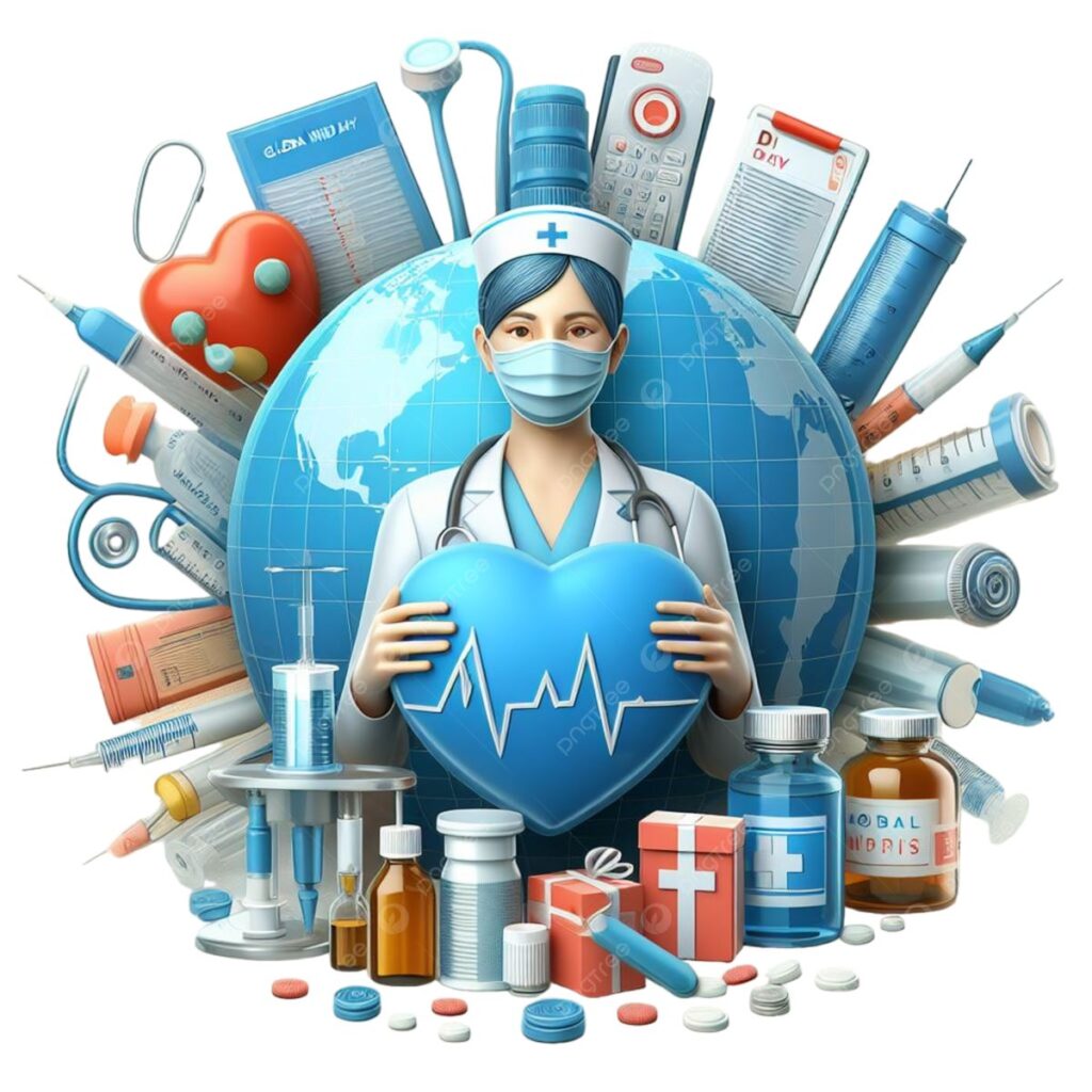 Nurse with heart and medical icons